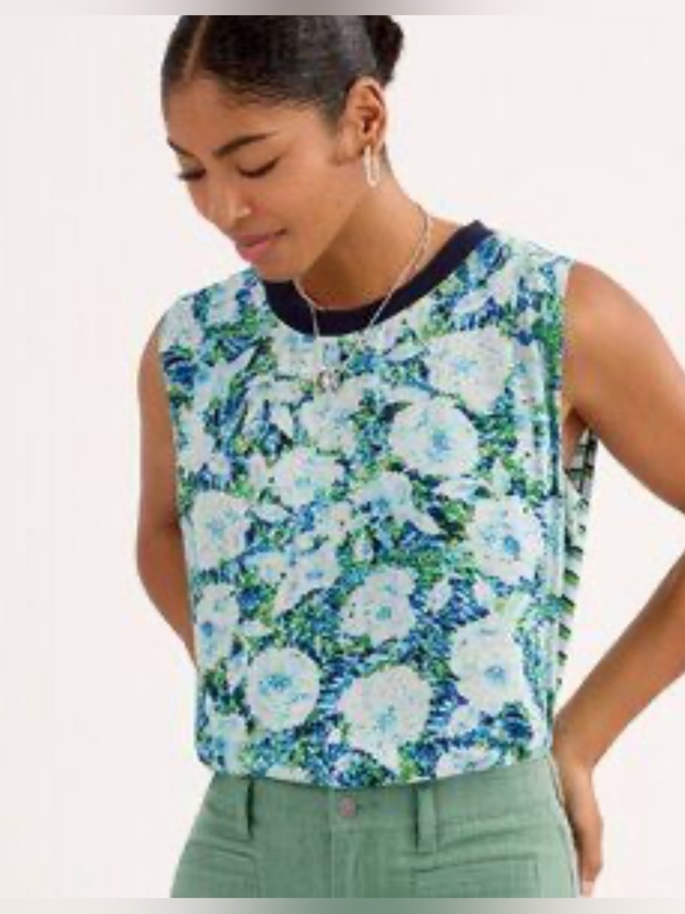 Cabi Floral Sleeveless Tank Top - Blue/Green